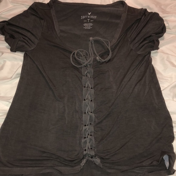 Grey front tie adjustable length top - Picture 2 of 2